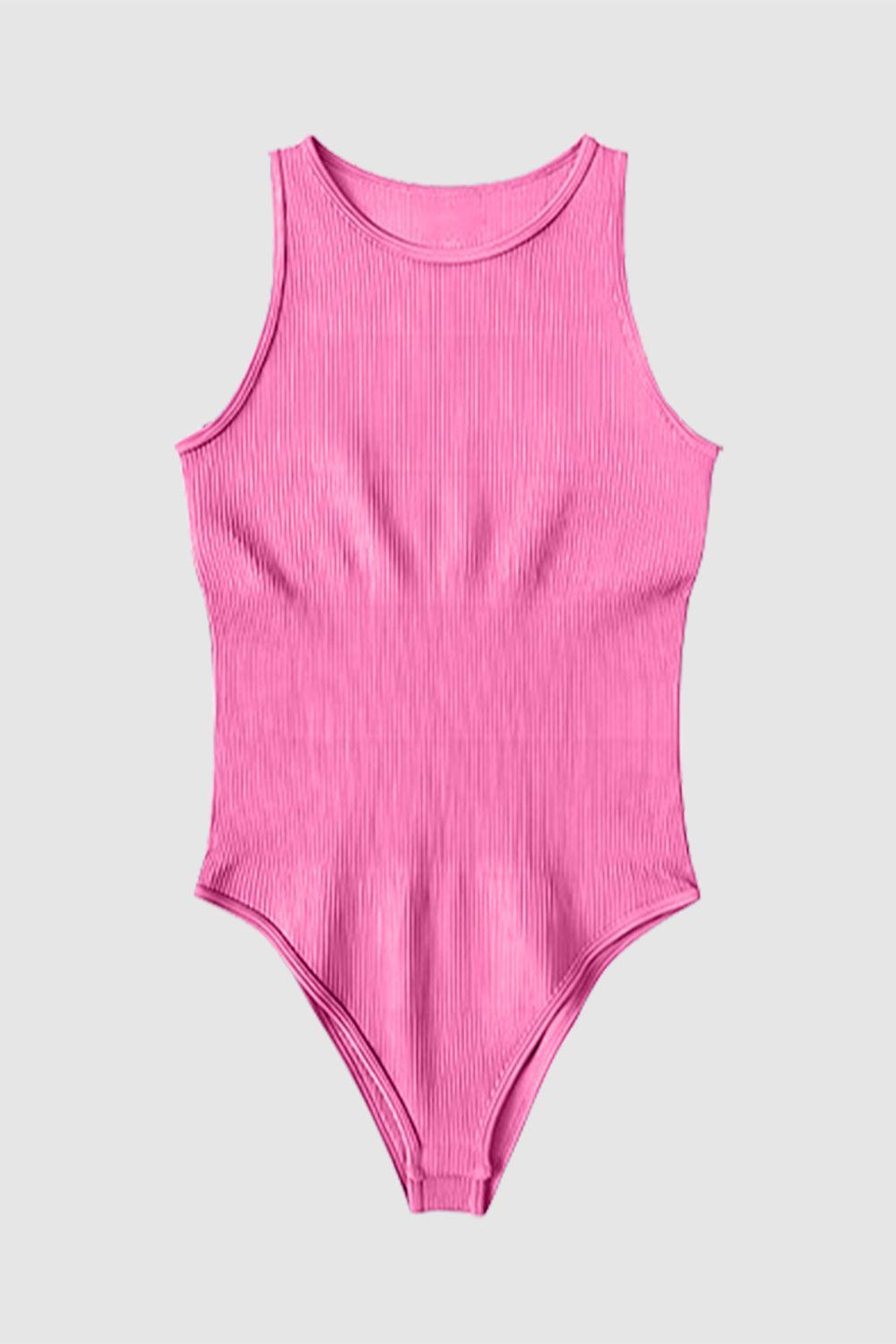 a pink bodysuit is shown against a white background