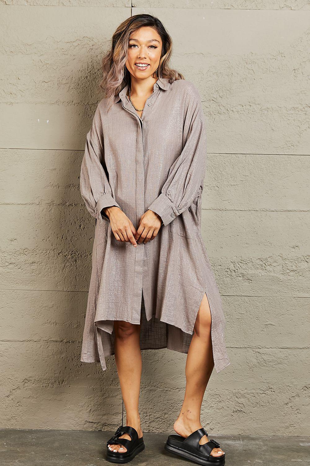 Move With Ease Long Sleeve Button Down Dress - MXSTUDIO.COM