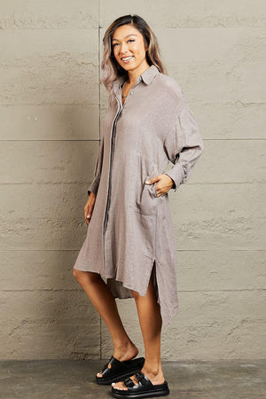 Move With Ease Long Sleeve Button Down Dress - MXSTUDIO.COM