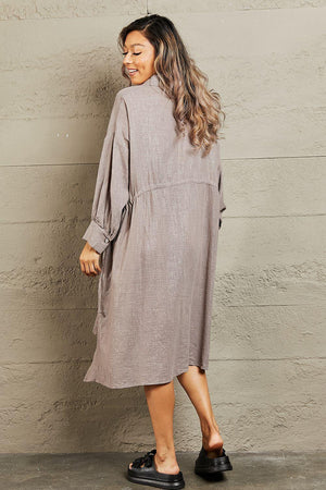 Move With Ease Long Sleeve Button Down Dress - MXSTUDIO.COM