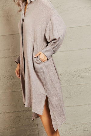 Move With Ease Long Sleeve Button Down Dress - MXSTUDIO.COM