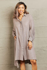 Move With Ease Long Sleeve Button Down Dress - MXSTUDIO.COM