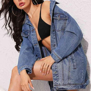 Multi Pockets Oversized Medium Wash Denim Jacket - MXSTUDIO.COM