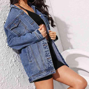 Multi Pockets Oversized Medium Wash Denim Jacket - MXSTUDIO.COM