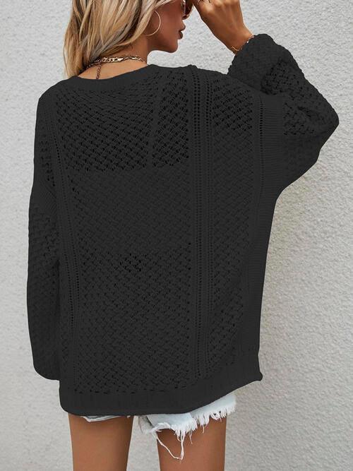 Multi-Season Lantern Sleeve Open Knit Cardigan-MXSTUDIO.COM