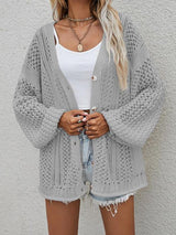 Multi-Season Lantern Sleeve Open Knit Cardigan-MXSTUDIO.COM