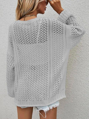 Multi-Season Lantern Sleeve Open Knit Cardigan-MXSTUDIO.COM