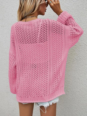 Multi-Season Lantern Sleeve Open Knit Cardigan-MXSTUDIO.COM