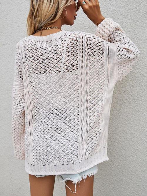 Multi-Season Lantern Sleeve Open Knit Cardigan-MXSTUDIO.COM