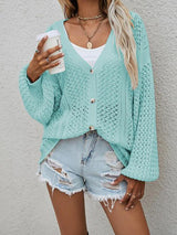 Multi-Season Lantern Sleeve Open Knit Cardigan-MXSTUDIO.COM