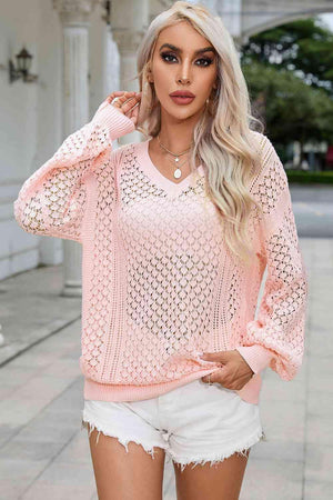 Multi Season Pink Open Knit Sweater - MXSTUDIO.COM
