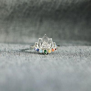 a silver ring with seven chakras on it