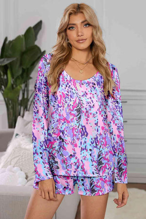 Multicolored Print Top And Shorts Two Piece Lounge Set - MXSTUDIO.COM