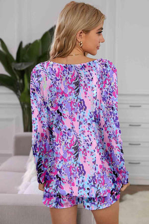 Multicolored Print Top And Shorts Two Piece Lounge Set - MXSTUDIO.COM