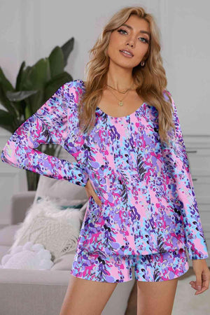 Multicolored Print Top And Shorts Two Piece Lounge Set - MXSTUDIO.COM