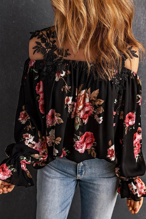 My Life My Rules Cold-Shoulder Black Floral Blouse - MXSTUDIO.COM