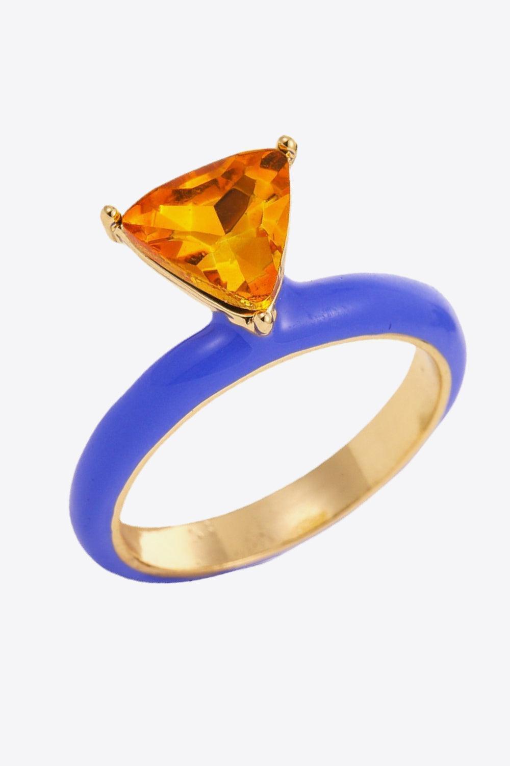 Mystical Allure Triangle Glass Stone Gold Plated Ring - MXSTUDIO.COM