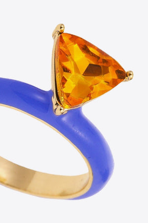 Mystical Allure Triangle Glass Stone Gold Plated Ring - MXSTUDIO.COM