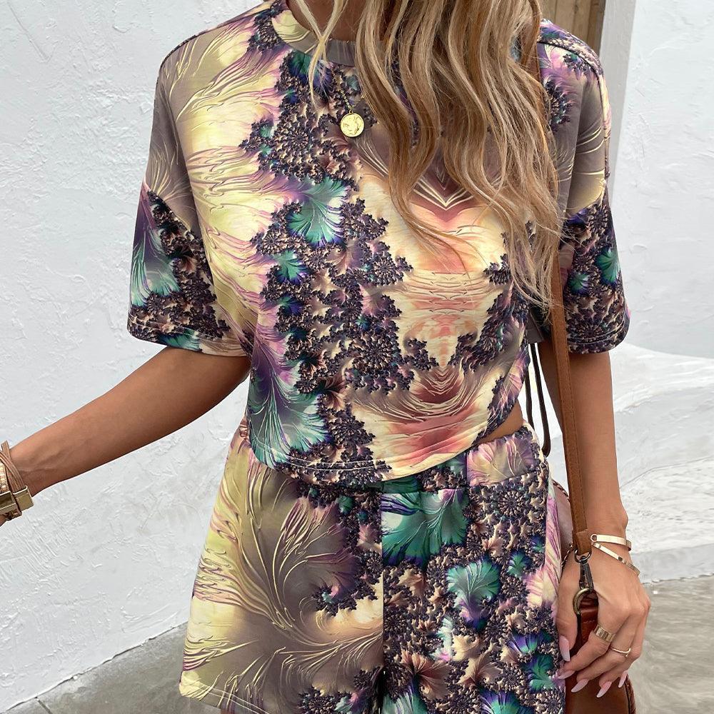 Mystical Round Neck Top Printed Shorts Set - MXSTUDIO.COM