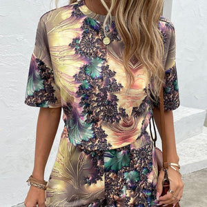 Mystical Round Neck Top Printed Shorts Set - MXSTUDIO.COM