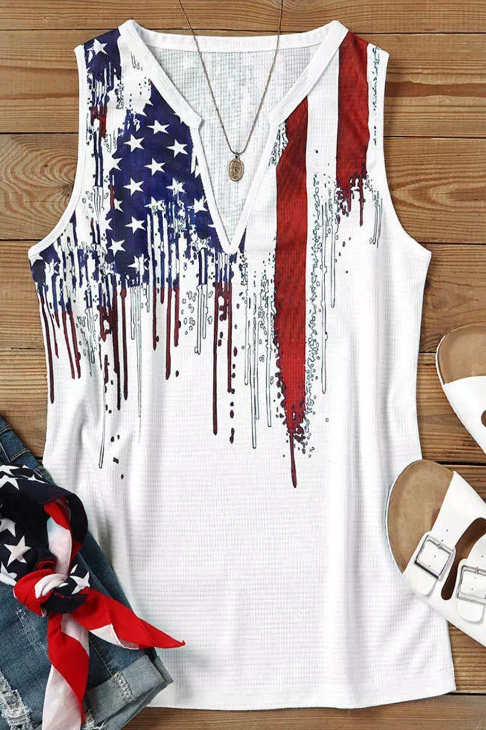 Nationalistic White USA Flag Tank Top - MXSTUDIO.COM