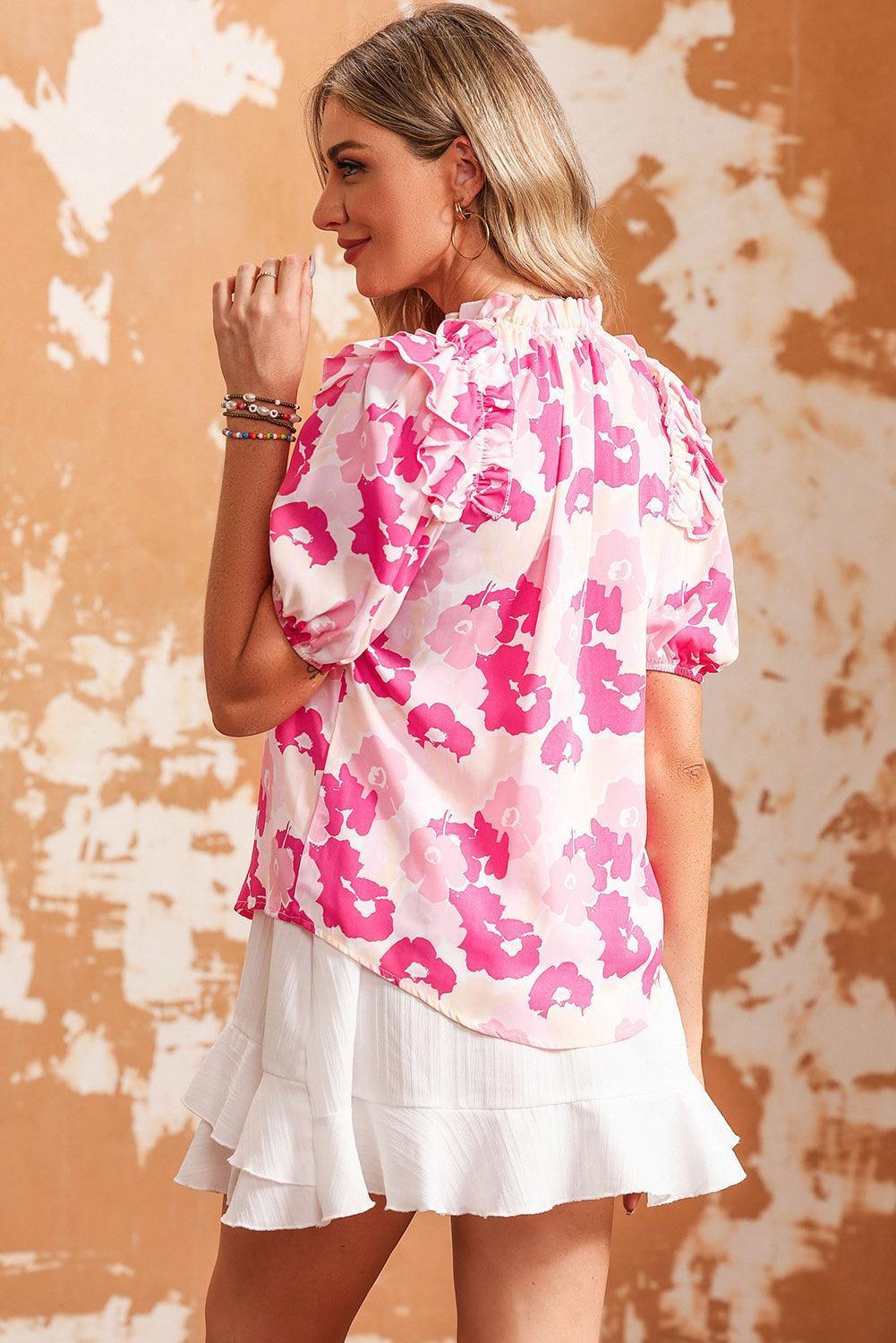 Naturally Sweet Short Sleeve Pink Floral Blouse - MXSTUDIO.COM