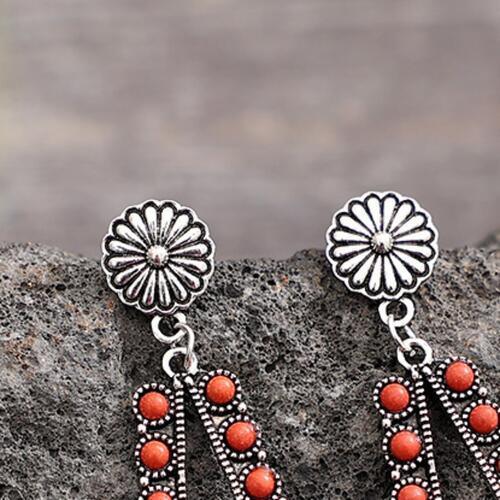 Nature-Inspired Elegance Alloy Teardrop Beaded Earrings-MXSTUDIO.COM