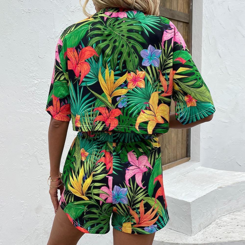 Nature Lover Drop Shoulder Top Floral Shorts Set - MXSTUDIO.COM