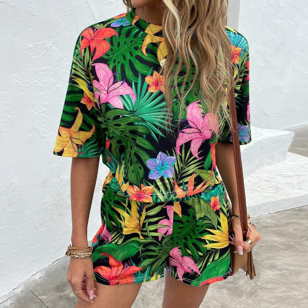 Nature Lover Drop Shoulder Top Floral Shorts Set - MXSTUDIO.COM