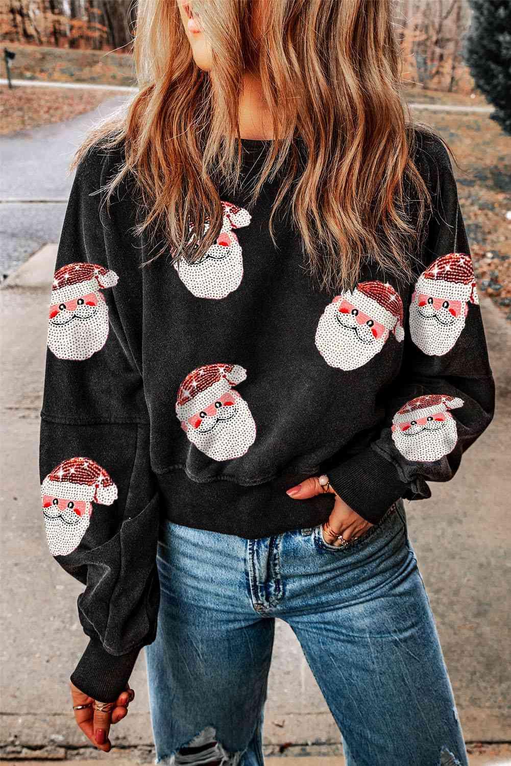 Naughty Or Nice Sequin Santa Sweatshirt-MXSTUDIO.COM