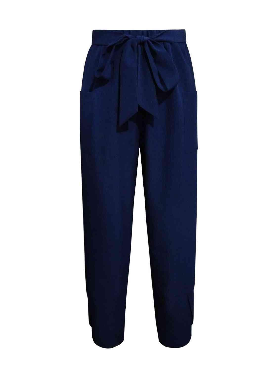 Navy Blue Women's Tie Front Pants - MXSTUDIO.COM