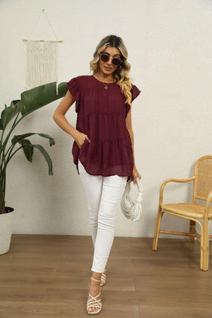 New Day New Hope Swiss Dot Tiered Blouse - MXSTUDIO.COM