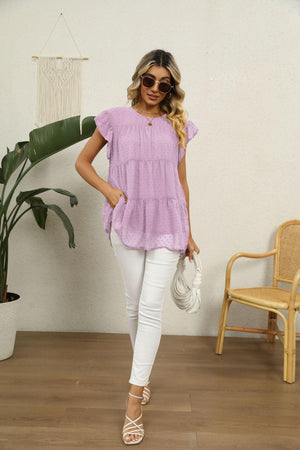 New Day New Hope Swiss Dot Tiered Blouse - MXSTUDIO.COM