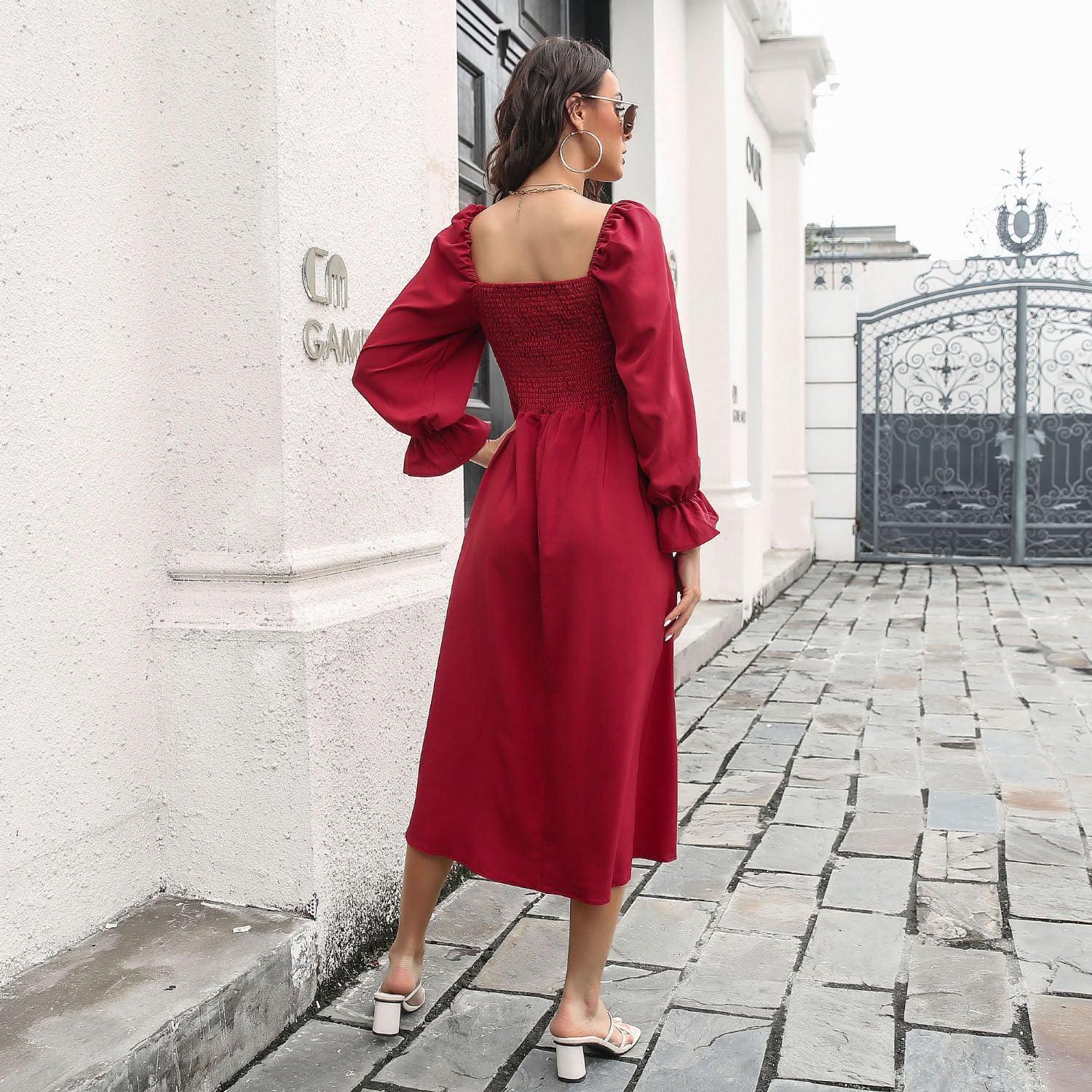 Nice-Looking Square Neck Midi Dress - MXSTUDIO.COM