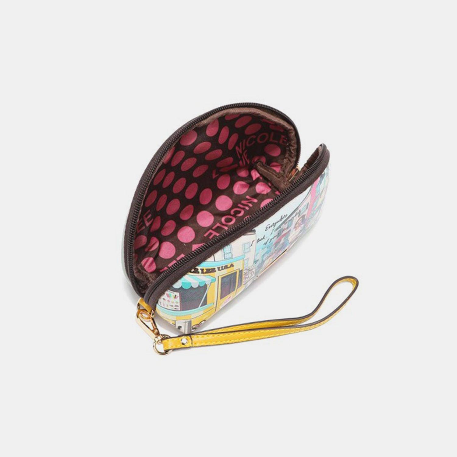 a small purse with a polka dot design