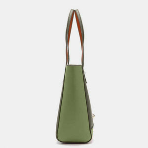 a green handbag on a white background
