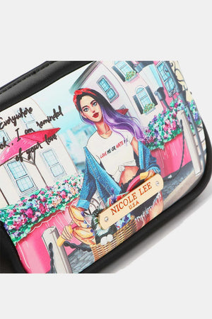 a purse with a picture of a woman on it