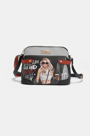 a handbag with a picture of a woman on it