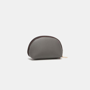 a grey coin purse on a white background