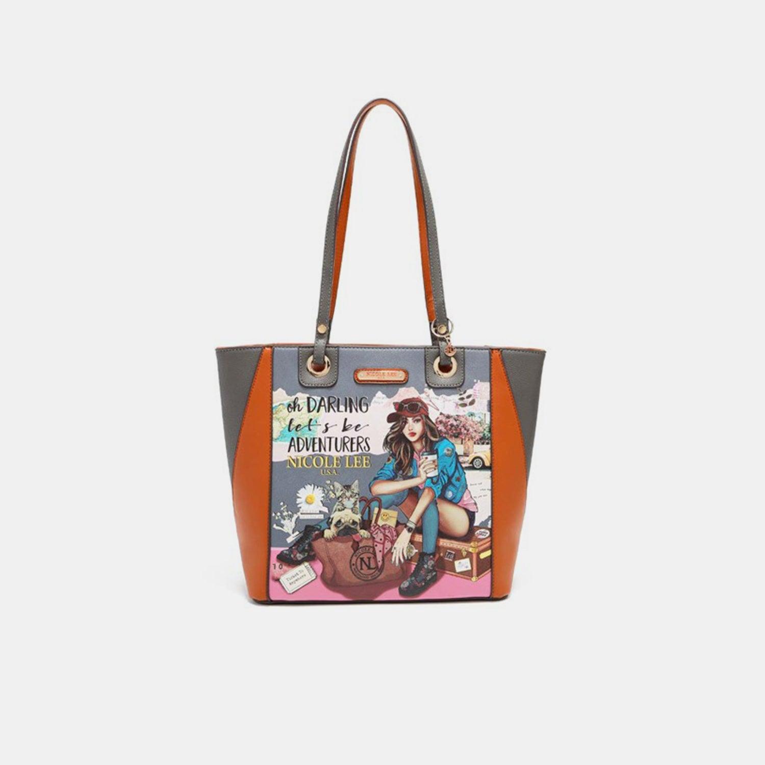 a handbag with a picture of a girl on it