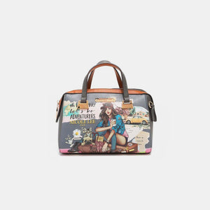 a handbag with a picture of a girl on it