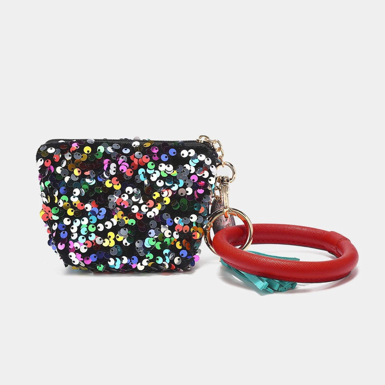 a small purse with a red ring around it