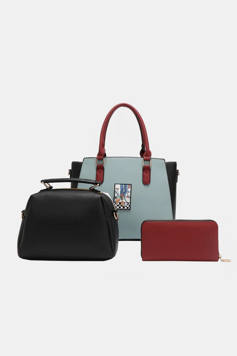 three pieces of handbags and a wallet