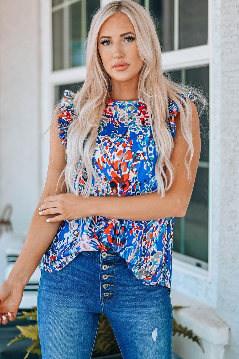 No Dull Moments Ruffled Abstract Print Blouse - MXSTUDIO.COM