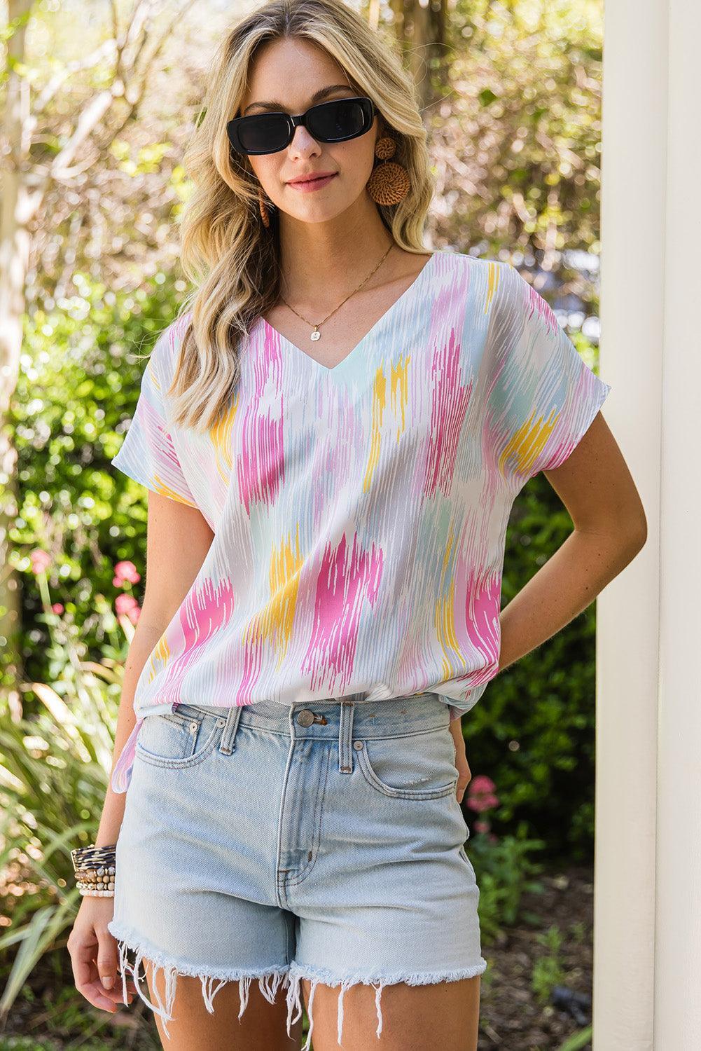 No Ordinary Girl Short Sleeve V Neck Blouse - MXSTUDIO.COM