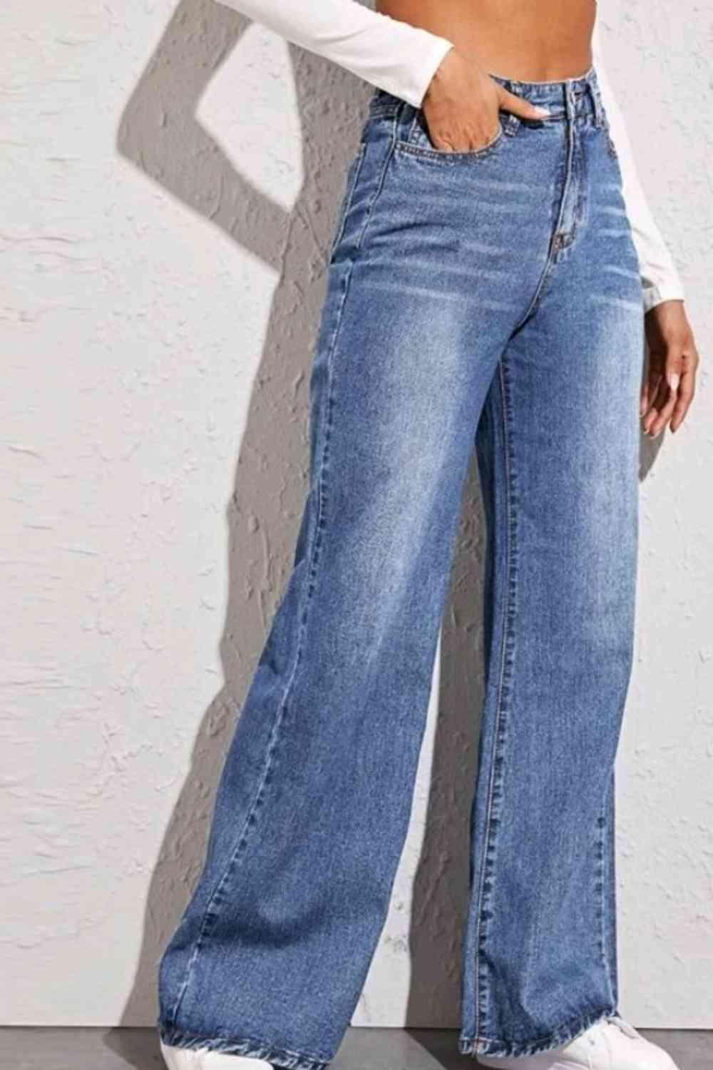 Non-Stretch High Waist Wide Leg Jeans - MXSTUDIO.COM