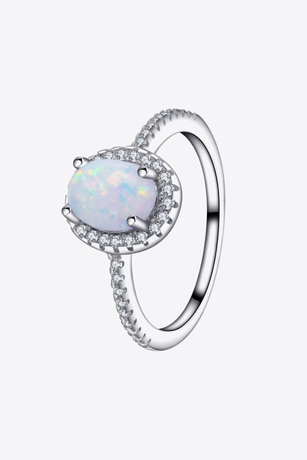 Notable Zircon Accents Halo Sterling Silver Opal Ring - MXSTUDIO.COM