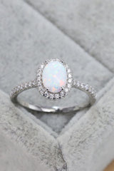 Notable Zircon Accents Halo Sterling Silver Opal Ring - MXSTUDIO.COM