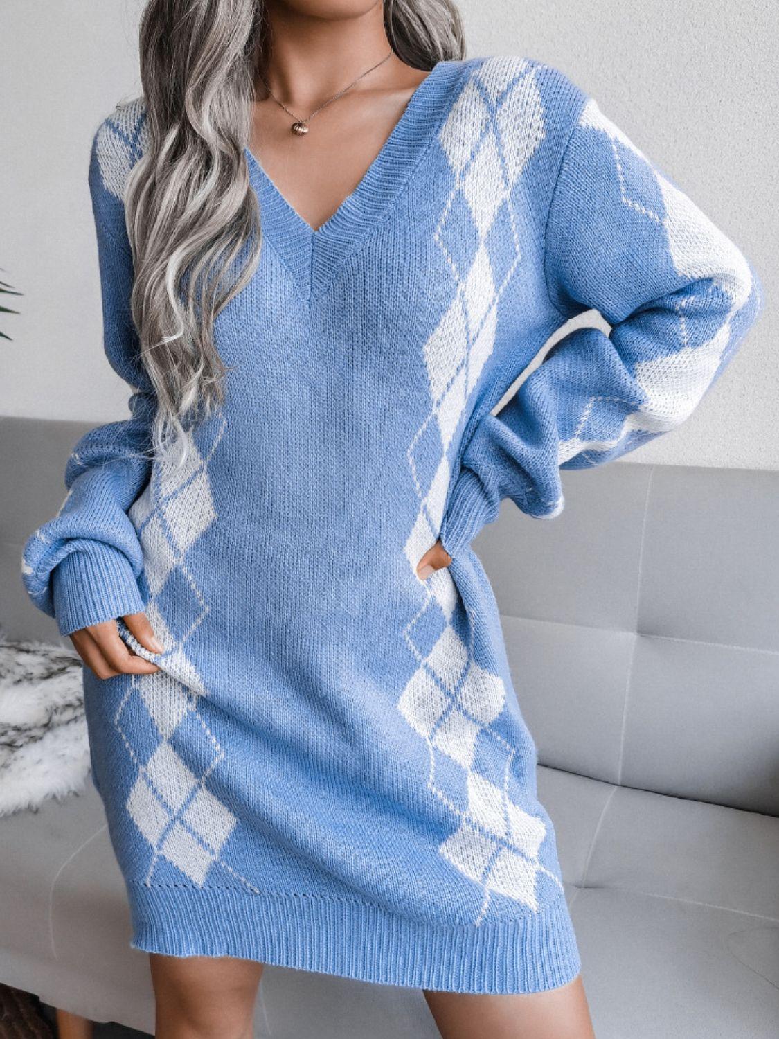 Noticeable V-Neck Sweater Dress - MXSTUDIO.COM