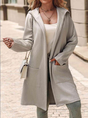 Off Duty Chic Light Gray Long Hooded Coat-MXSTUDIO.COM